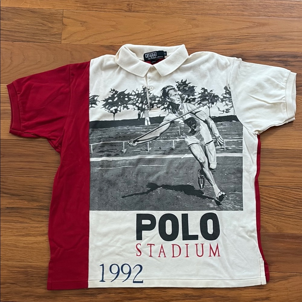 Vintage Polo by Ralph Lauren Red and White 1992 Polo Stadium Shirt Made in USA